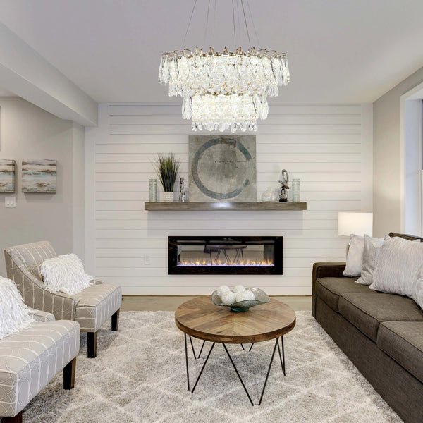 Gold Crystal Chandelier - Round or Oval Design, Dimmable SMD LED with 3CCT, Adjustable Suspension