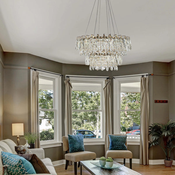 Gold Crystal Chandelier - Round or Oval Design, Dimmable SMD LED with 3CCT, Adjustable Suspension