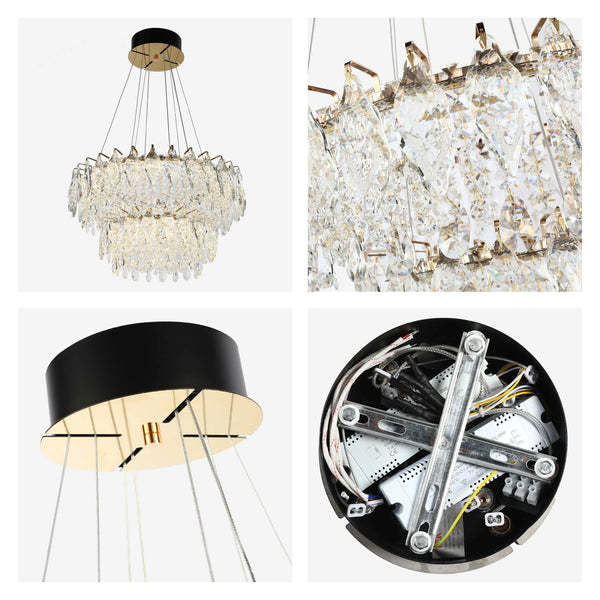 Gold Crystal Chandelier - Round or Oval Design, Dimmable SMD LED with 3CCT, Adjustable Suspension
