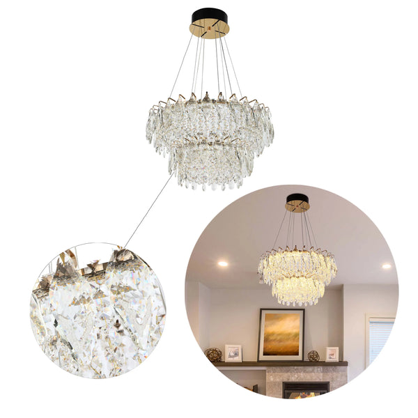 Gold Crystal Chandelier - Round or Oval Design, Dimmable SMD LED with 3CCT, Adjustable Suspension