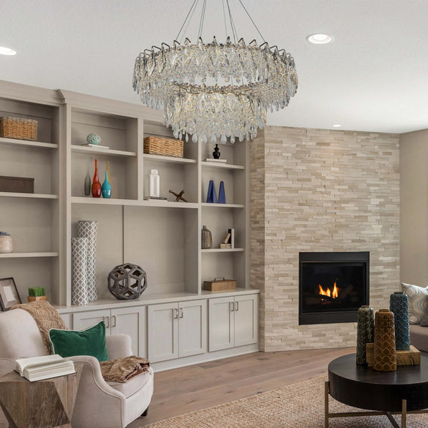 Gold Crystal Chandelier - Round or Oval Design, Dimmable SMD LED with 3CCT, Adjustable Suspension