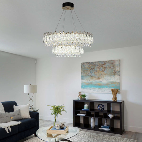 Gold Crystal Chandelier - Round or Oval Design, Dimmable SMD LED with 3CCT, Adjustable Suspension