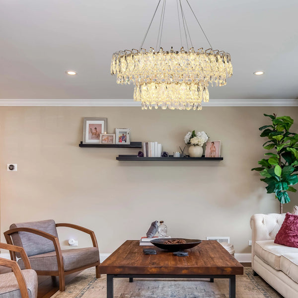 Gold Crystal Chandelier - Round or Oval Design, Dimmable SMD LED with 3CCT, Adjustable Suspension