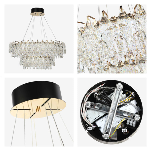 Gold Crystal Chandelier - Round or Oval Design, Dimmable SMD LED with 3CCT, Adjustable Suspension