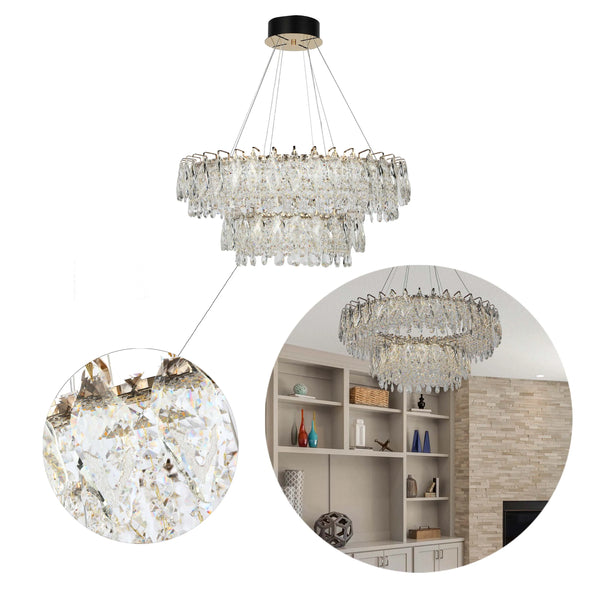 Gold Crystal Chandelier - Round or Oval Design, Dimmable SMD LED with 3CCT, Adjustable Suspension