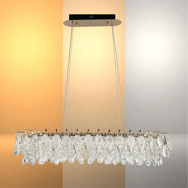 Gold Crystal Chandelier - Round or Oval Design, Dimmable SMD LED with 3CCT, Adjustable Suspension