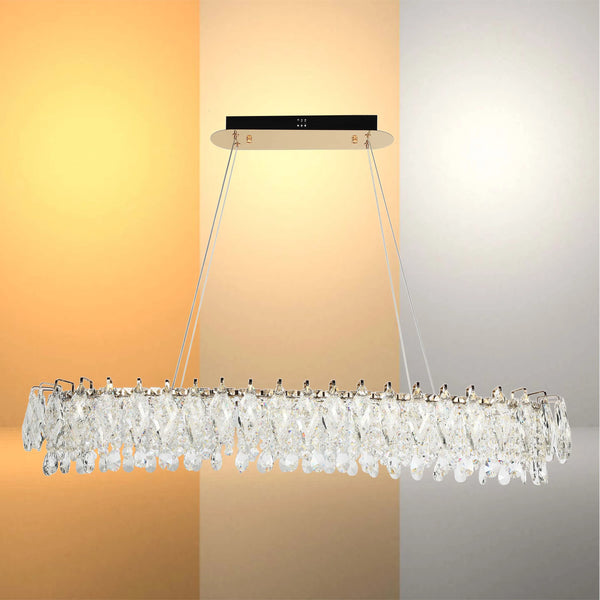 Gold Crystal Chandelier - Round or Oval Design, Dimmable SMD LED with 3CCT, Adjustable Suspension