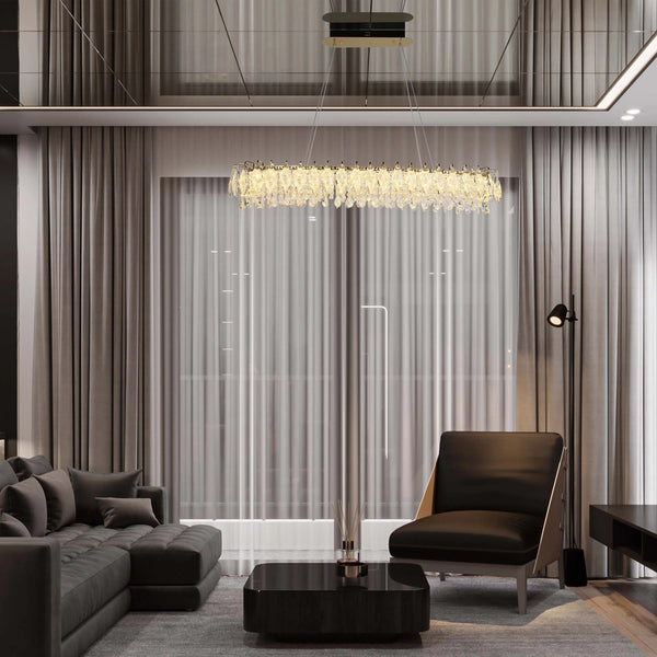 Gold Crystal Chandelier - Round or Oval Design, Dimmable SMD LED with 3CCT, Adjustable Suspension