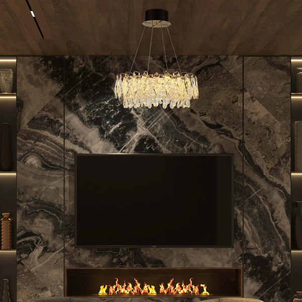 Gold Crystal Chandelier - Round or Oval Design, Dimmable SMD LED with 3CCT, Adjustable Suspension