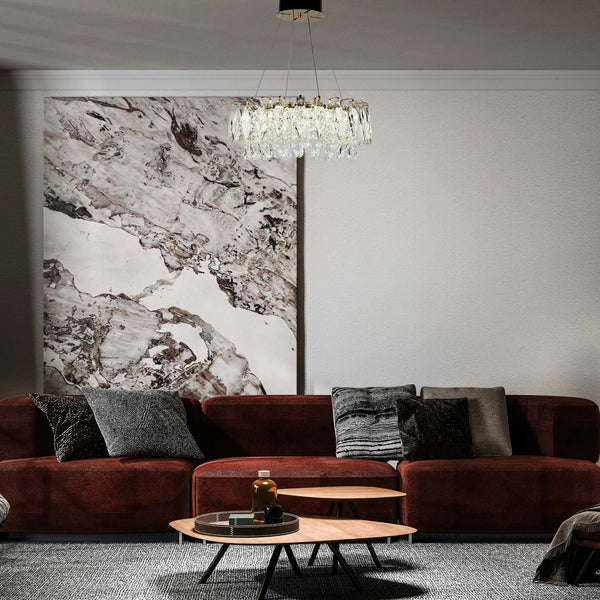 Gold Crystal Chandelier - Round or Oval Design, Dimmable SMD LED with 3CCT, Adjustable Suspension