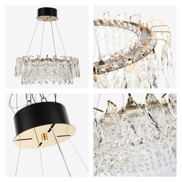 Gold Crystal Chandelier - Round or Oval Design, Dimmable SMD LED with 3CCT, Adjustable Suspension
