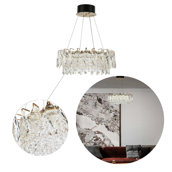 Gold Crystal Chandelier - Round or Oval Design, Dimmable SMD LED with 3CCT, Adjustable Suspension