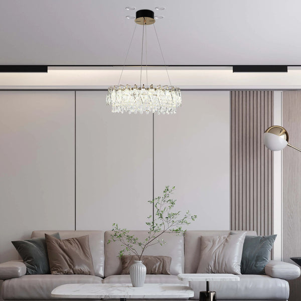 Gold Crystal Chandelier - Round or Oval Design, Dimmable SMD LED with 3CCT, Adjustable Suspension