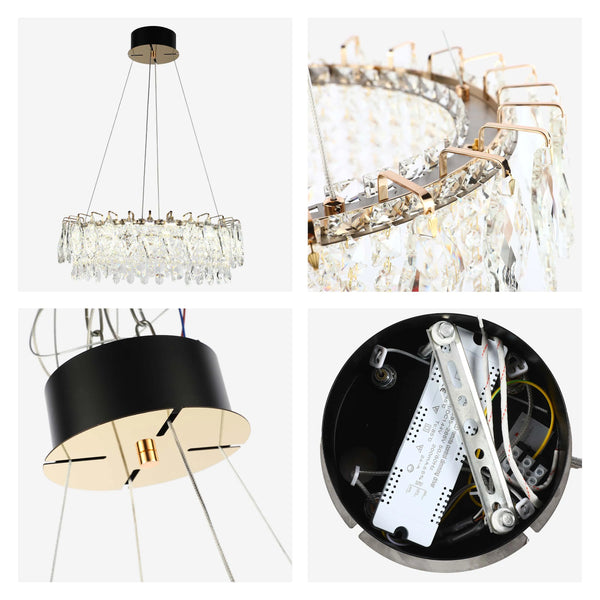 Gold Crystal Chandelier - Round or Oval Design, Dimmable SMD LED with 3CCT, Adjustable Suspension
