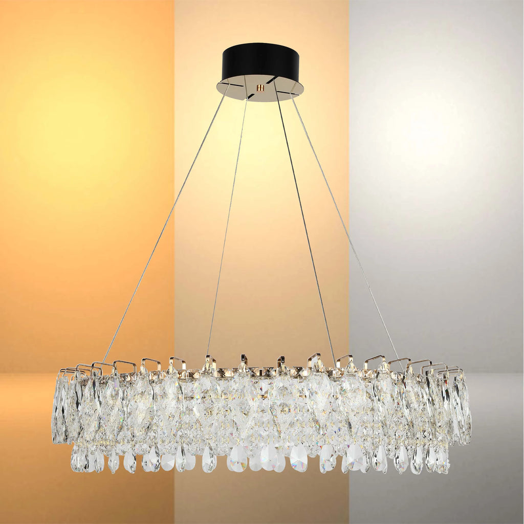 Gold Crystal Chandelier - Round or Oval Design, Dimmable SMD LED with 3CCT, Adjustable Suspension