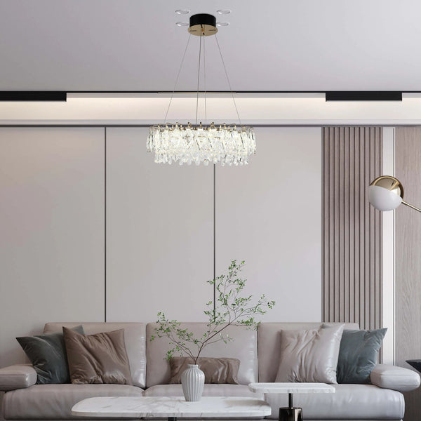 Gold Crystal Chandelier - Round or Oval Design, Dimmable SMD LED with 3CCT, Adjustable Suspension