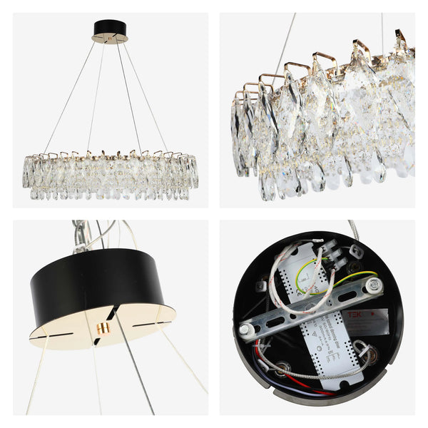 Gold Crystal Chandelier - Round or Oval Design, Dimmable SMD LED with 3CCT, Adjustable Suspension