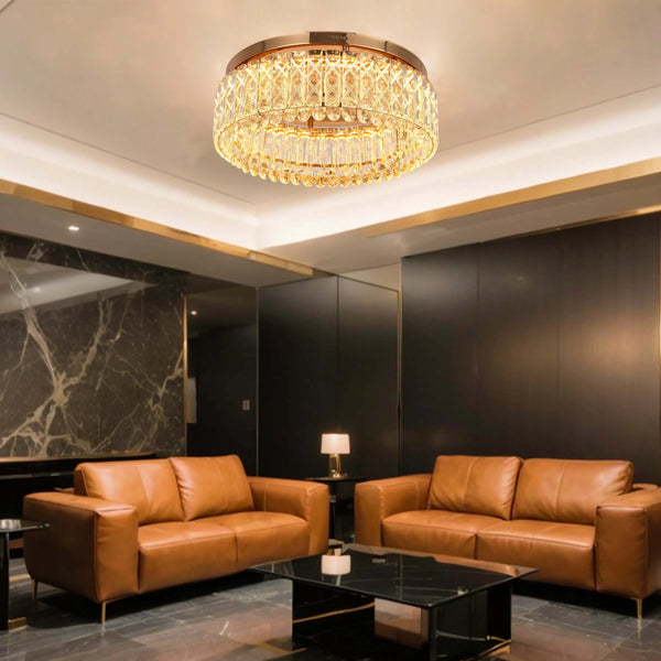 Gold Crystal Flush Ceiling Light
