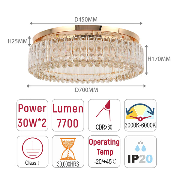 Gold Crystal Flush Ceiling Light