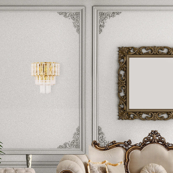 Gold Wall Light Crystal Glass and Rectangular Glass