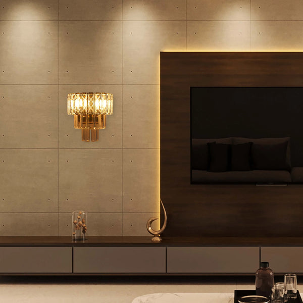 Gold Wall Light Crystal Glass and Rectangular Glass