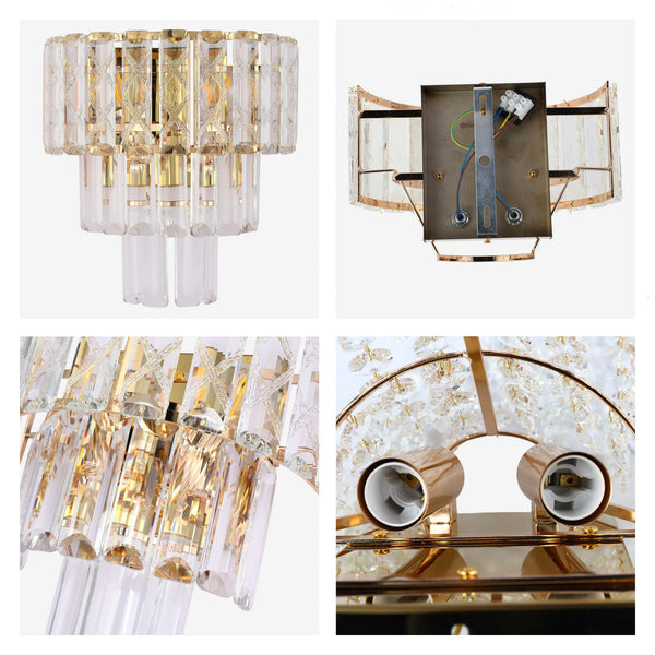 Gold Wall Light Crystal Glass and Rectangular Glass