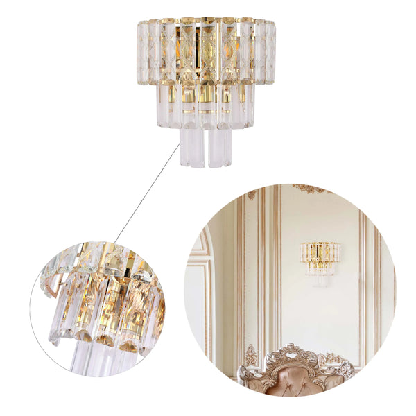 Gold Wall Light Crystal Glass and Rectangular Glass