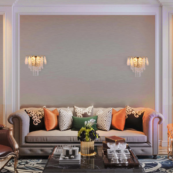 Gold Wall Light Crystal Glass and Rectangular Glass