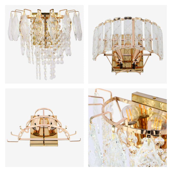 Gold Wall Light Crystal Glass and Rectangular Glass