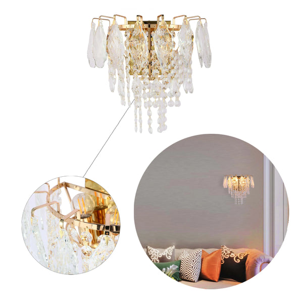 Gold Wall Light Crystal Glass and Rectangular Glass