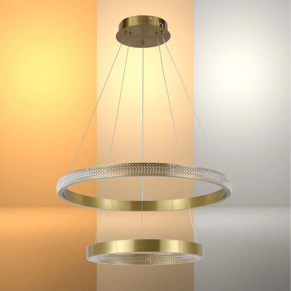 Gold Double Ring Crystal Pendant Light