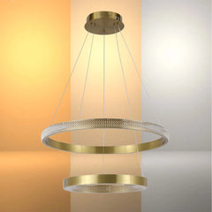Gold Double Ring Crystal Pendant Light