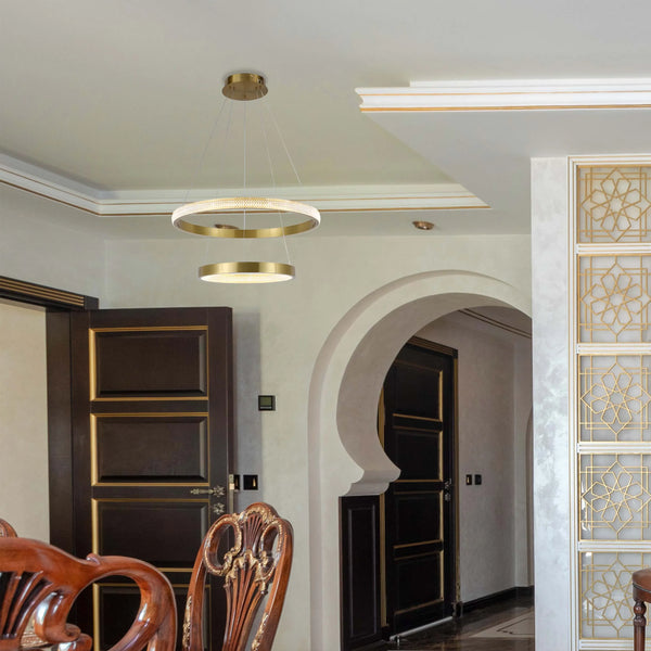 Gold Double Ring Crystal Pendant Light