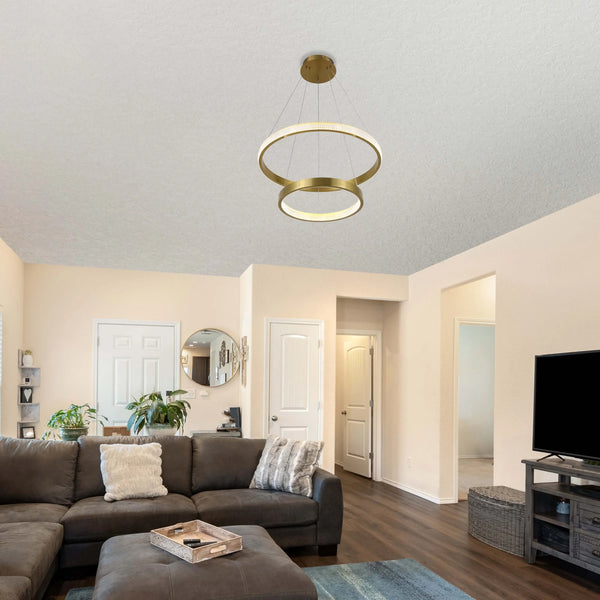 Gold Double Ring Crystal Pendant Light