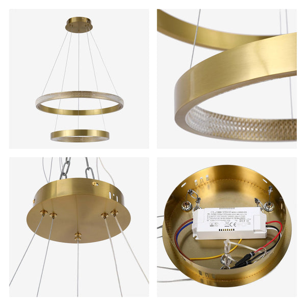 Gold Double Ring Crystal Pendant Light
