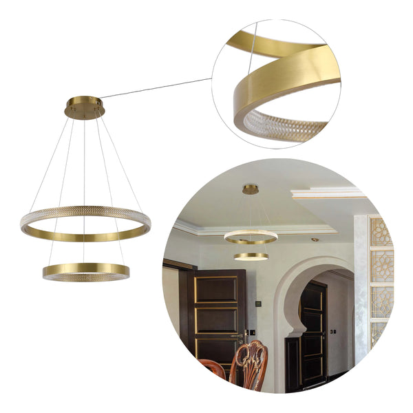 Gold Double Ring Crystal Pendant Light