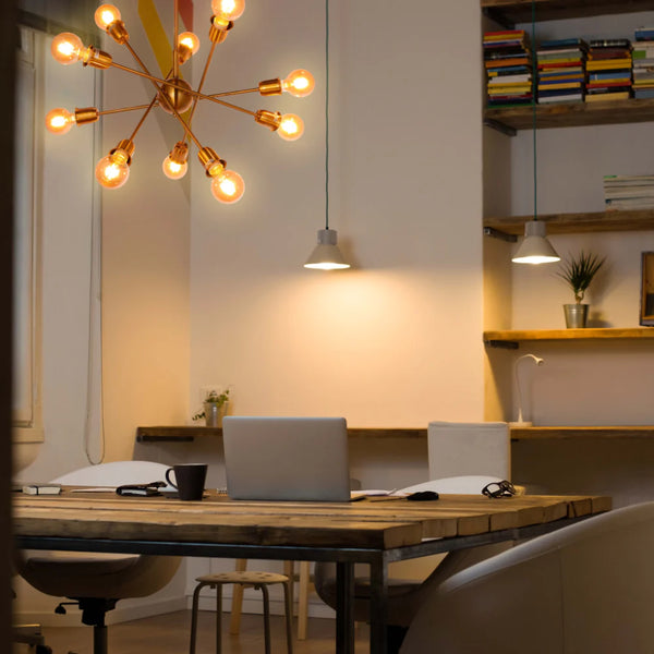 Golden Equilibrium Sphere Sputnik Chandelier | Geometric Elegance Fixture