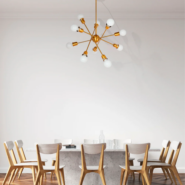 Golden Equilibrium Sphere Sputnik Chandelier | Geometric Elegance Fixture