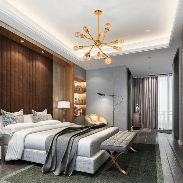 Golden Equilibrium Sphere Sputnik Chandelier | Geometric Elegance Fixture