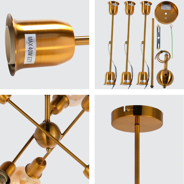 Golden Equilibrium Sphere Sputnik Chandelier | Geometric Elegance Fixture
