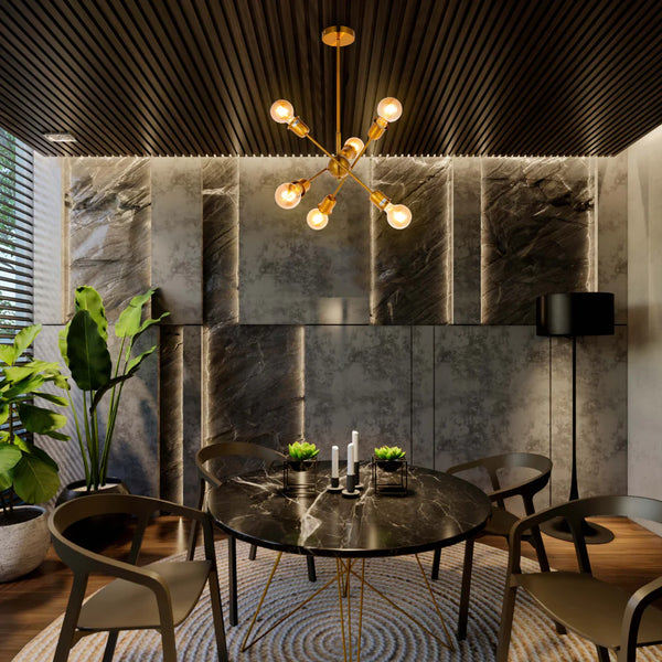 Golden Equilibrium Sphere Sputnik Chandelier | Geometric Elegance Fixture