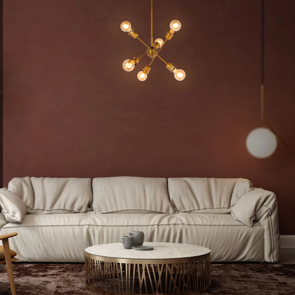 Golden Equilibrium Sphere Sputnik Chandelier | Geometric Elegance Fixture