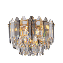 Golden Tiered Radiance Chandelier Ceiling Light with Alternating Crystal Hues