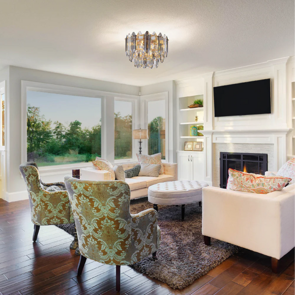 Golden Tiered Radiance Chandelier Ceiling Light with Alternating Crystal Hues