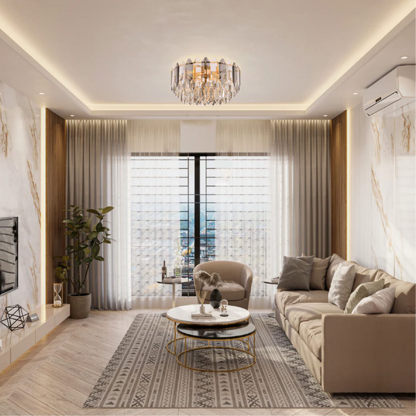 Golden Tiered Radiance Chandelier Ceiling Light with Alternating Crystal Hues
