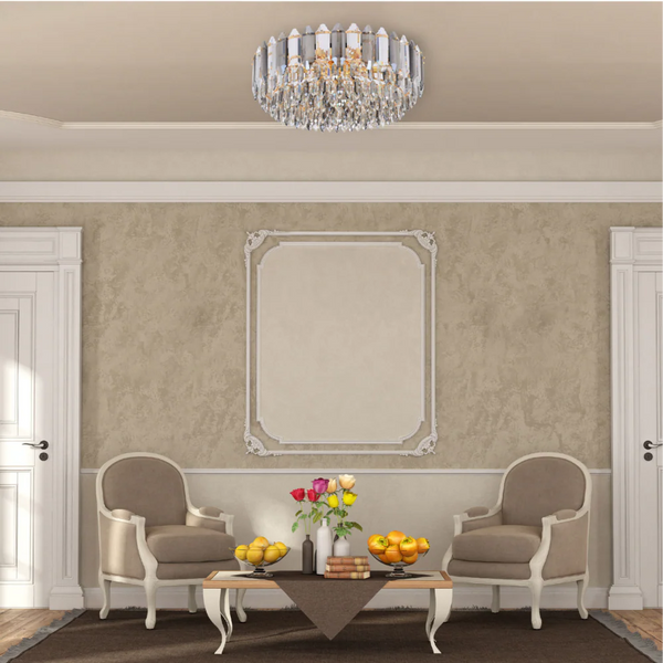 Golden Tiered Radiance Chandelier Ceiling Light with Alternating Crystal Hues