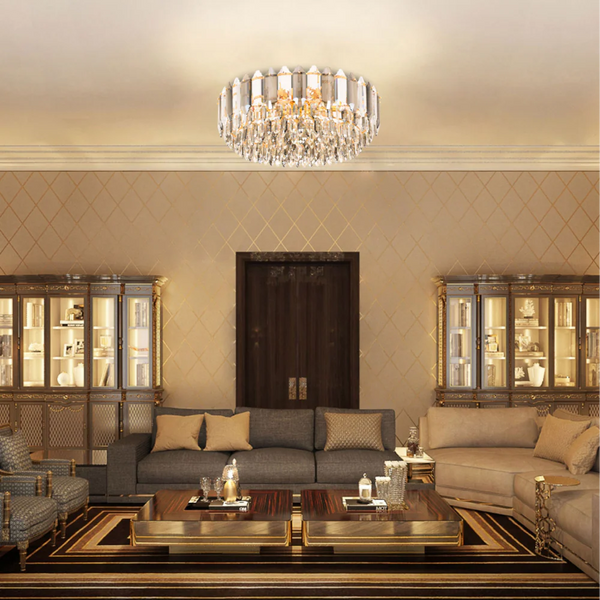 Golden Tiered Radiance Chandelier Ceiling Light with Alternating Crystal Hues