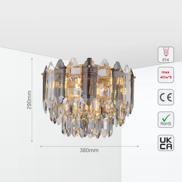 Golden Tiered Radiance Chandelier Ceiling Light with Alternating Crystal Hues