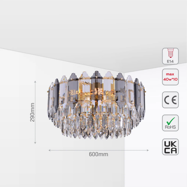 Golden Tiered Radiance Chandelier Ceiling Light with Alternating Crystal Hues