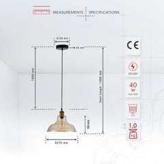Amber Glass Cone Pendant Ceiling Light E27